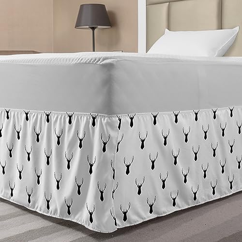 Lunarable Deer Head Bedskirt Forest-Themed TwinTwin XL Charcoal Grey White