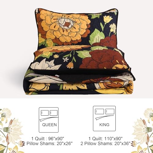 DJY Boho Floral Quilt Set Queen Size 3 Pieces