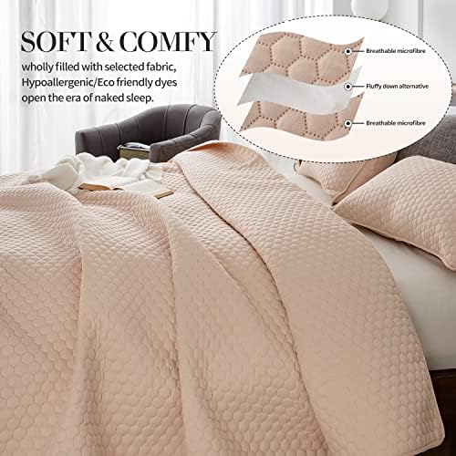 HENGWEI Queen Quilt Set with Champagne Gold Design