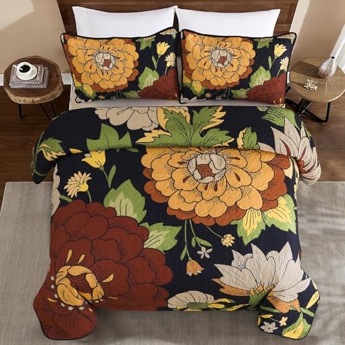 DJY Boho Floral Quilt Set Queen Size 3 Pieces