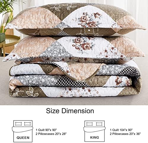Dinjoy Floral Plaid Patchwork Quilt Set Twin Size
