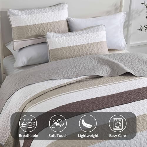 Dinjoy Grey Boho Striped California King Quilt Set