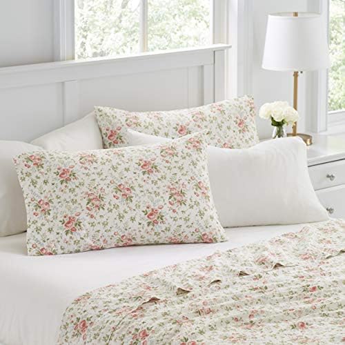 Laura Ashley King Quilt Set Reversible Cotton Bedding with Matching Shams
