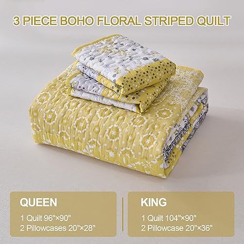 WONGS BEDDING Boho Yellow Quilt Set California King 1
