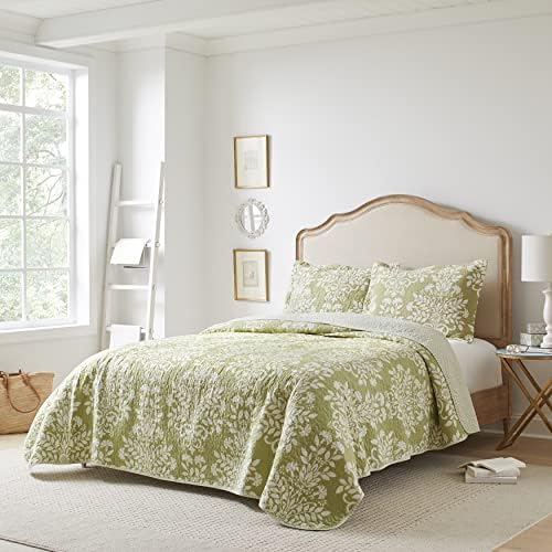 Laura Ashley Queen Quilt Set with Shams Reversible Cotton Bedding