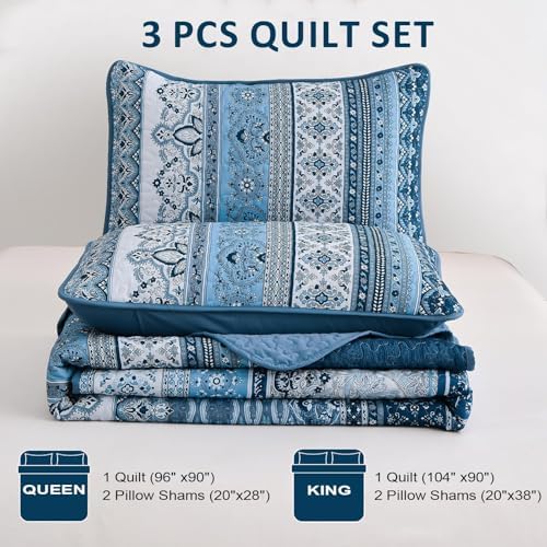 WONGS BEDDING Boho Striped Quilt Set Full Size 3 Pieces