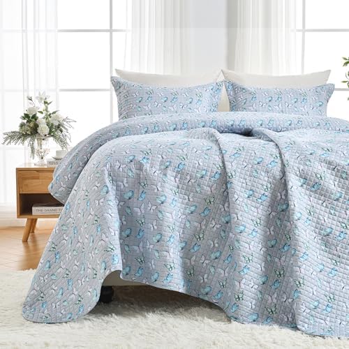 HollyHOME 3-Piece King Quilt Set with Butterfly Design