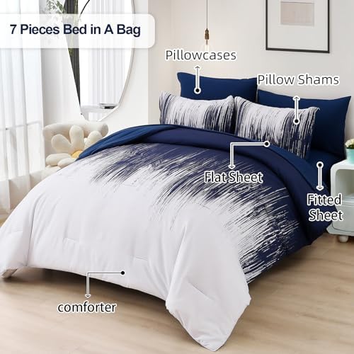 Dinjoy Ombre Navy Blue Comforter Set 7 Pieces