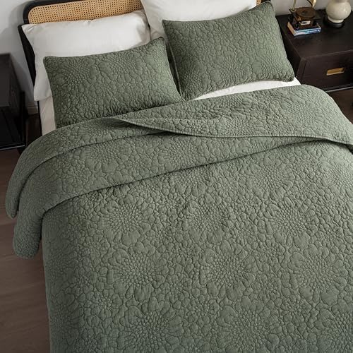 Texture Looms Cotton Quilt Set Queen Size Olive