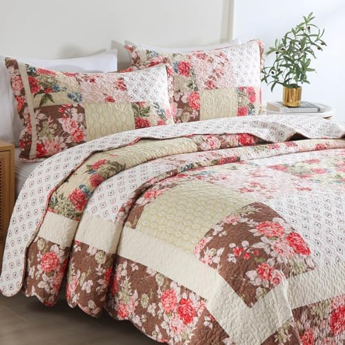 Travan Luxury Rose Patchwork Quilt Set Queen