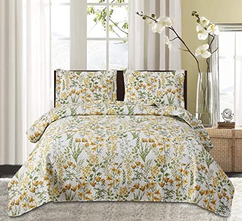 ARL HOME Floral King Quilt Set with Reversible Design