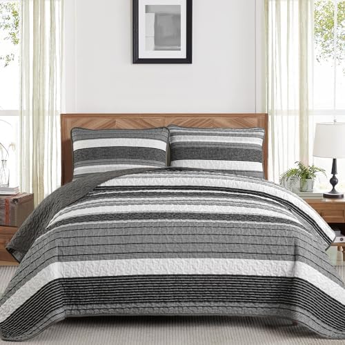 Djoymock King Size Striped Patchwork Quilt Set
