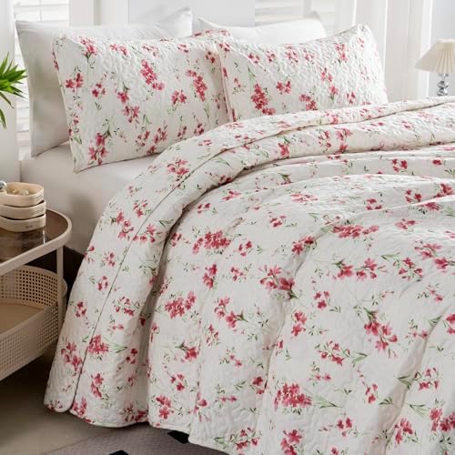 Floral Queen Quilt Set 3PCS Microfiber Bedding