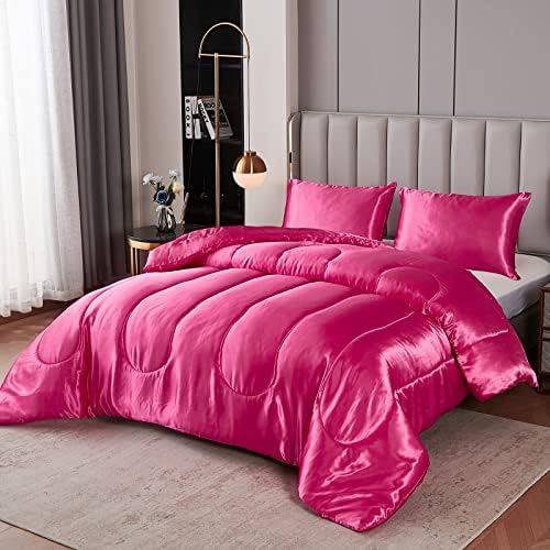 Kanak Bedding 3PC Silky Comforter Set Full XL Hot Pink 1