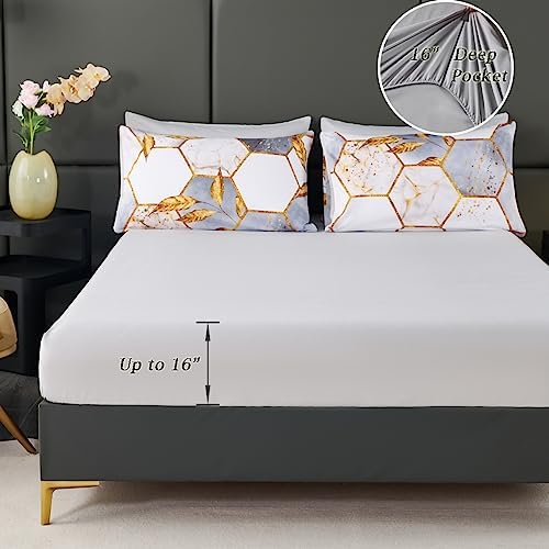 ZRNBAST 7 Pcs Light Grey Comforter Set with Gold Trim 1