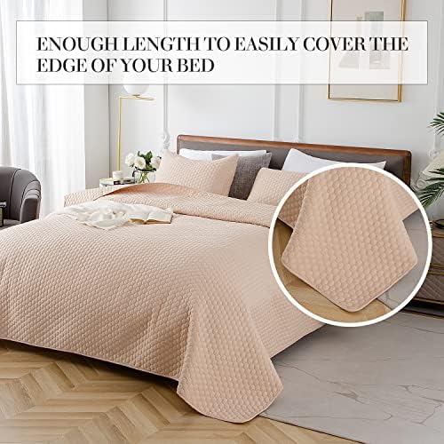 HENGWEI Queen Quilt Set with Champagne Gold Design