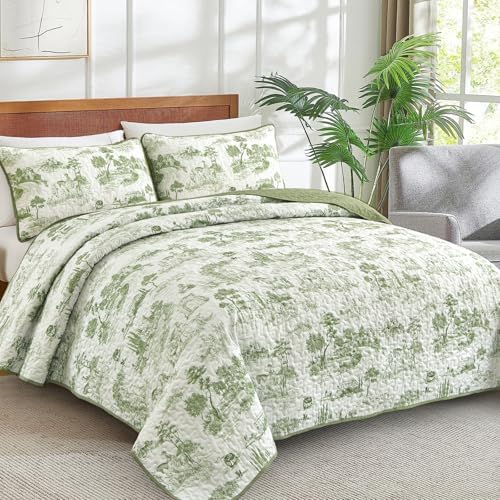 Drucon Sage Green Farmhouse Quilt Set King Size