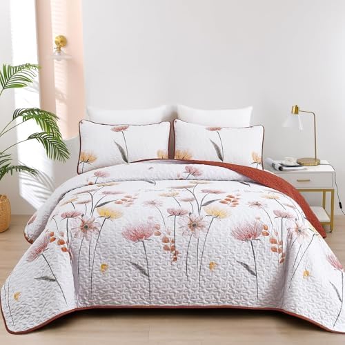 Dinjoy Floral California King Quilt Set 3 Piece