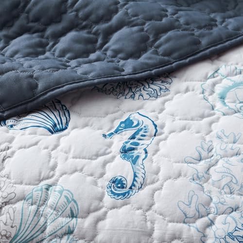 Wonderful Cotton Coastal Quilt Set King Size Reversible