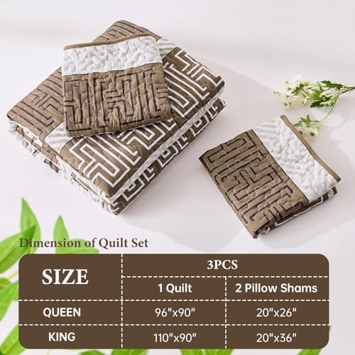 DJY Queen Size Brown Striped Quilt Set 3 Pcs