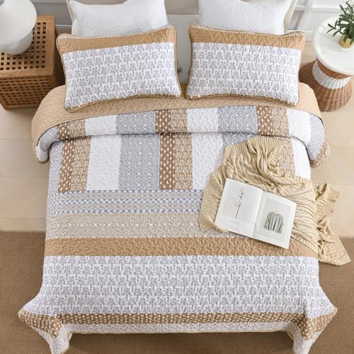 Wongs Brown Bohemian Stripe Quilt King Size Set