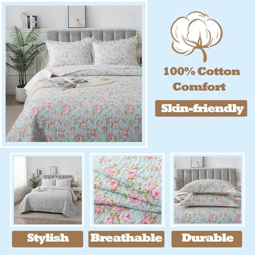 Brandream 3-Piece Shabby Chic Floral Quilt Set