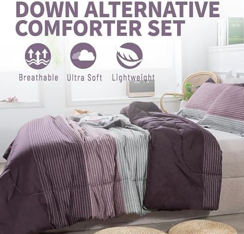 Andency Stripe Comforter Set Queen Size 3 Piece