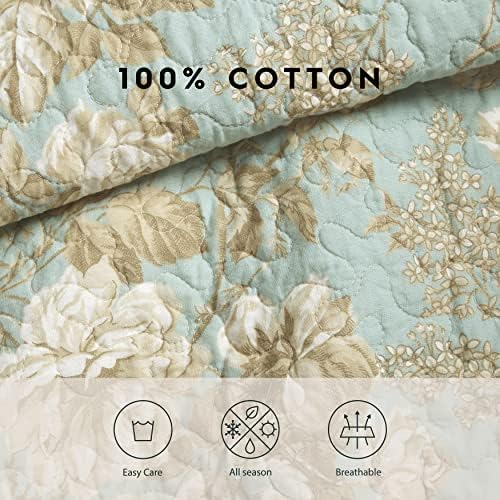Laura Ashley King Quilt Set - Brompton Green 100 Cotton Reversible Bedding 1