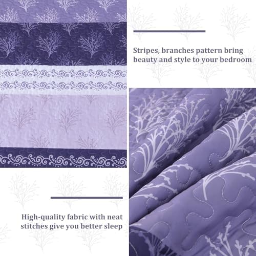 DJY Boho Quilt Set King Size Purple Striped Bedspread