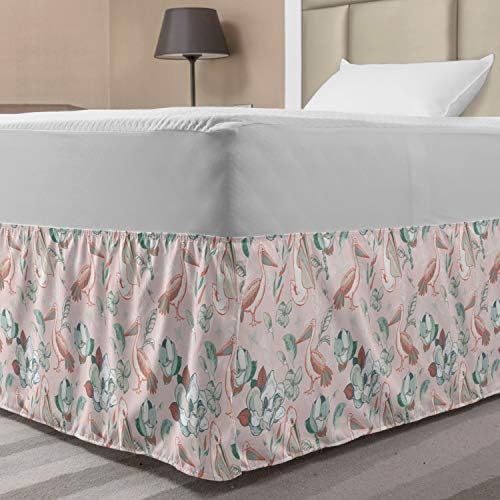 Lunarable Pelican Bed Skirt with Exotic Flower Bird Design