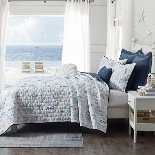 Wonderful Cotton Coastal Quilt Set King Size Reversible