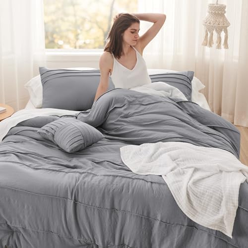 Bedsure Full Comforter Set - 4 Piece Grey Boho Bedding 1