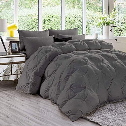 Crown Bedding 3-Piece Pinch Pleated Comforter Set Super King Dark Grey