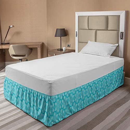 Lunarable Turquoise White Bedskirt with Elastic Wrap