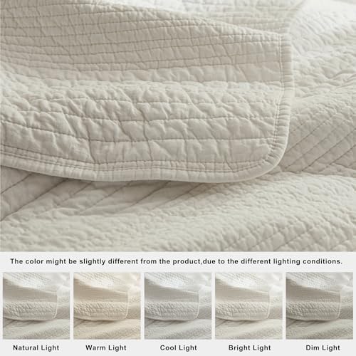 Palassio Striped Beige Cotton Quilt Cal King Set
