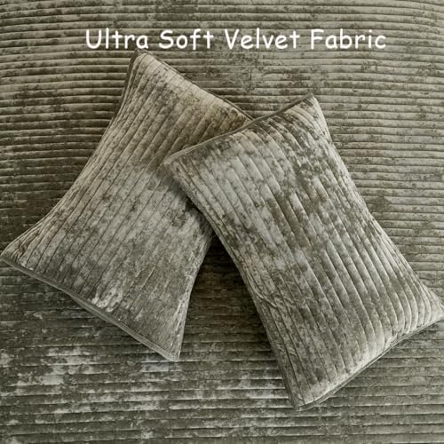 COCOPLOCEUS 3-Piece Velvet King Quilt Set Army Green