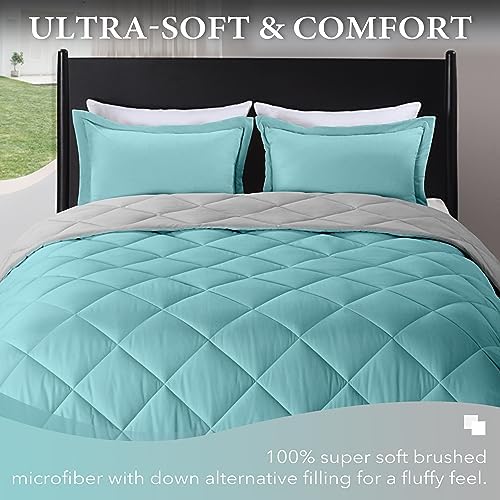 Downluxe California King Comforter Set - Teal and Gray