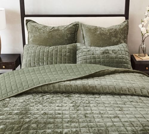 LR Rocaloca Velvet Quilt Set Army Green California King