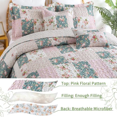 VAPUTAR Reversible Floral Queen Quilt Set 3 Piece