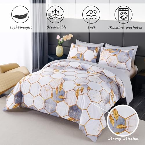 ZRNBAST 7 Pcs Light Grey Comforter Set with Gold Trim 1