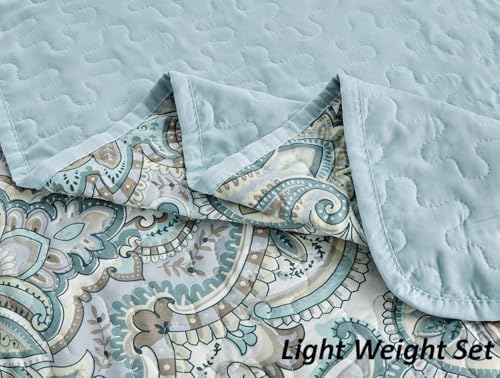 Grand Linen King Quilt Set with Paisley Design