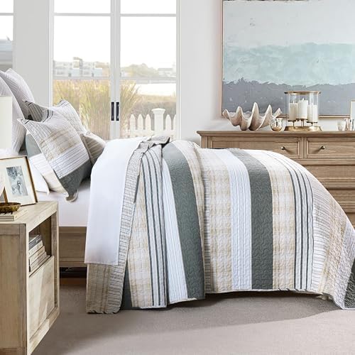 Homzard Cotton King Size Quilt Set - Beige Grey Plaid 3 Piece