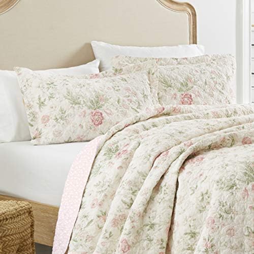 Laura Ashley Queen Quilt Set - Reversible Cotton Bedding with Shams
