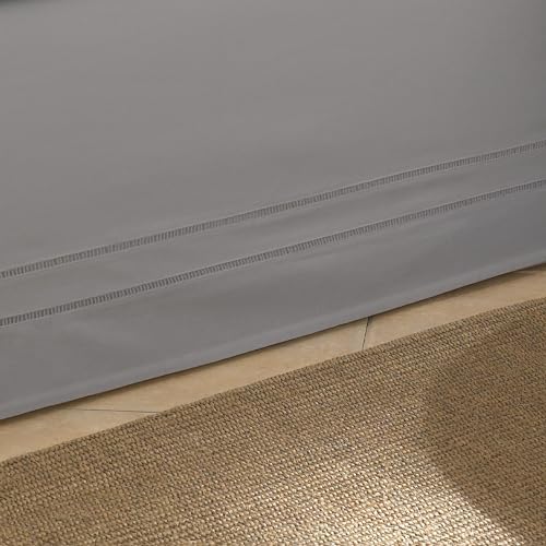 FRESH IDEAS Linenweave Hemstitch Bed Skirt Gray Twin Size