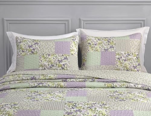 Chezmoi Daisy 3-Piece Quilt Set - Purple Butterfly Botanical Print