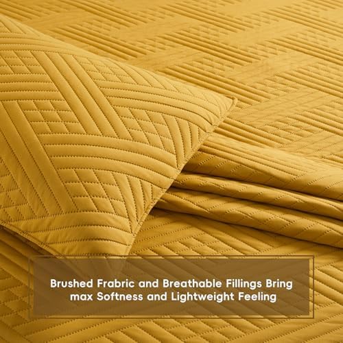 Safonory California King Quilt Set Mustard Yellow