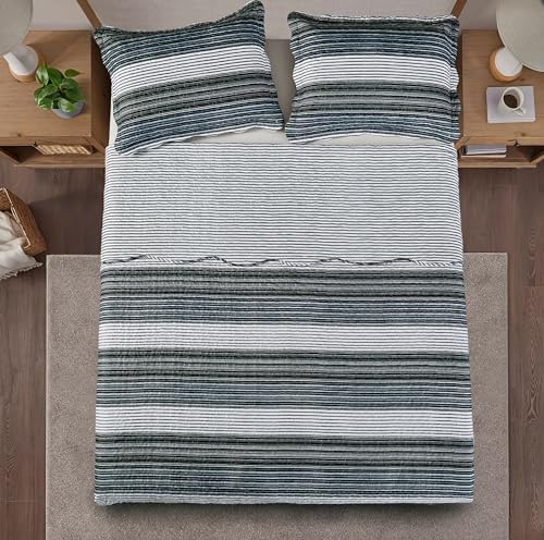 Brilliant Sunshine Multi Grey Striped Quilt Set