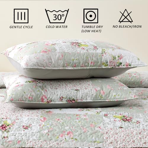 HIARUO 3PCS Queen Quilt Set Floral Patchwork Comforter Bedspread
