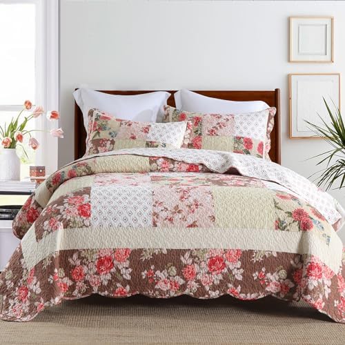 Travan Luxury Rose Patchwork Quilt Set Queen