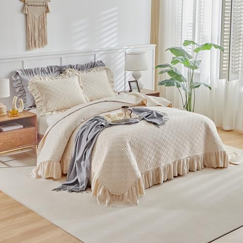 Ruffled Quilt Bedding Set California King 3PC Shabby Chic